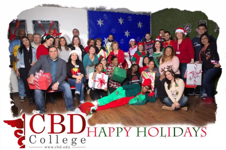 Image of Santa Day celebration at CBD College in 2016, showing students and faculty dressed in festive attire, enjoying activities and spreading holiday cheer on campus.