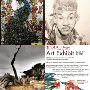 CBD Art Expo event poster showcasing various artworks.