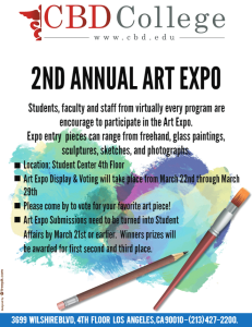 Banner for CBD College's 2nd Annual Art Expo, encouraging students to vote and participate in the event.