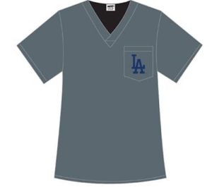 A close-up of a T-shirt with the Healthcare Night at Dodger Stadium logo prominently displayed on the front.