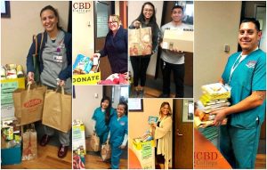 CBD Gives Back: Volunteers counting and organizing donated food items for the food drive.
