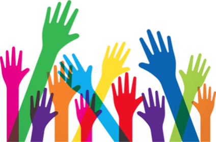 Image of a group of diverse, colorful hands coming together, symbolizing unity, diversity, and collaboration.