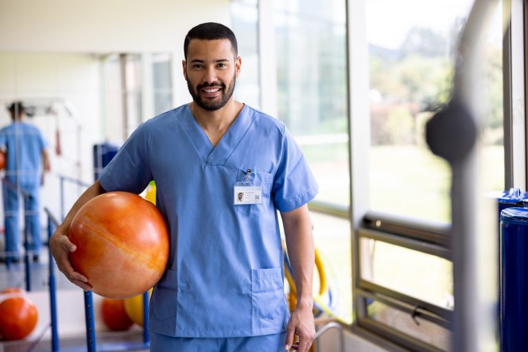 Physical therapist working