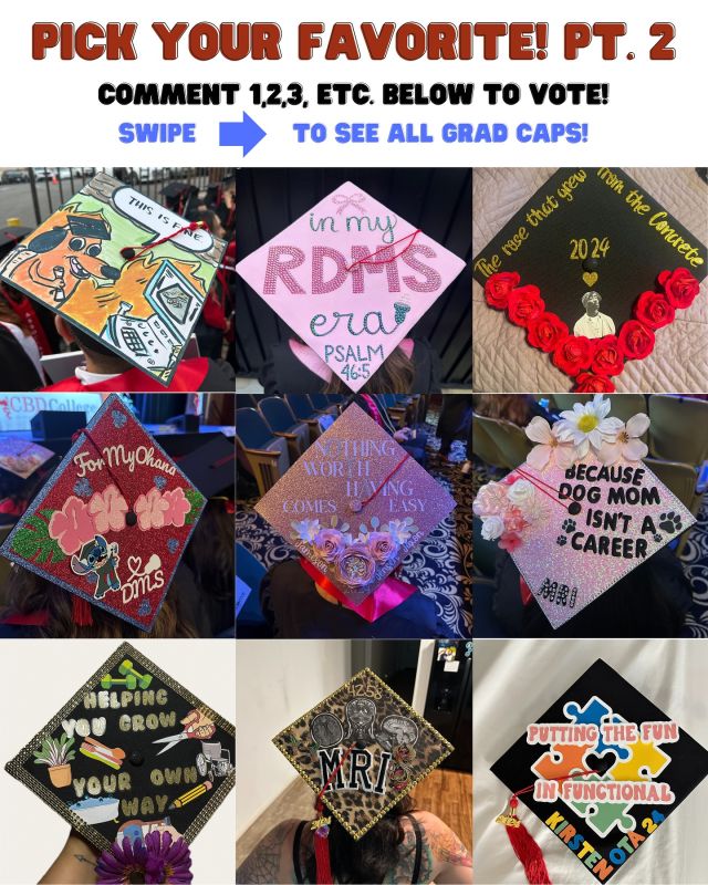 PART TWO IS HERE!  And the creativity has reached new peaks!! Vote below 🗳️ and help us decide the winner of the grand prize!!#graduation #gradcapdesign #cbdcollege