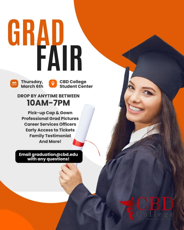 Attention Graduates 🚨👩‍🎓👨‍🎓It’s time! Grad Fair is the one stop shop that prepares you for the BIG DAY on April 3rd! Drop any questions you may have below and we look forward to seeing you there! #graduation #cbdcollege #classof2025🎓